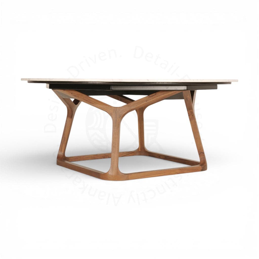 Krug - Teakwood Dining Table, White Stone Top by Alankaram