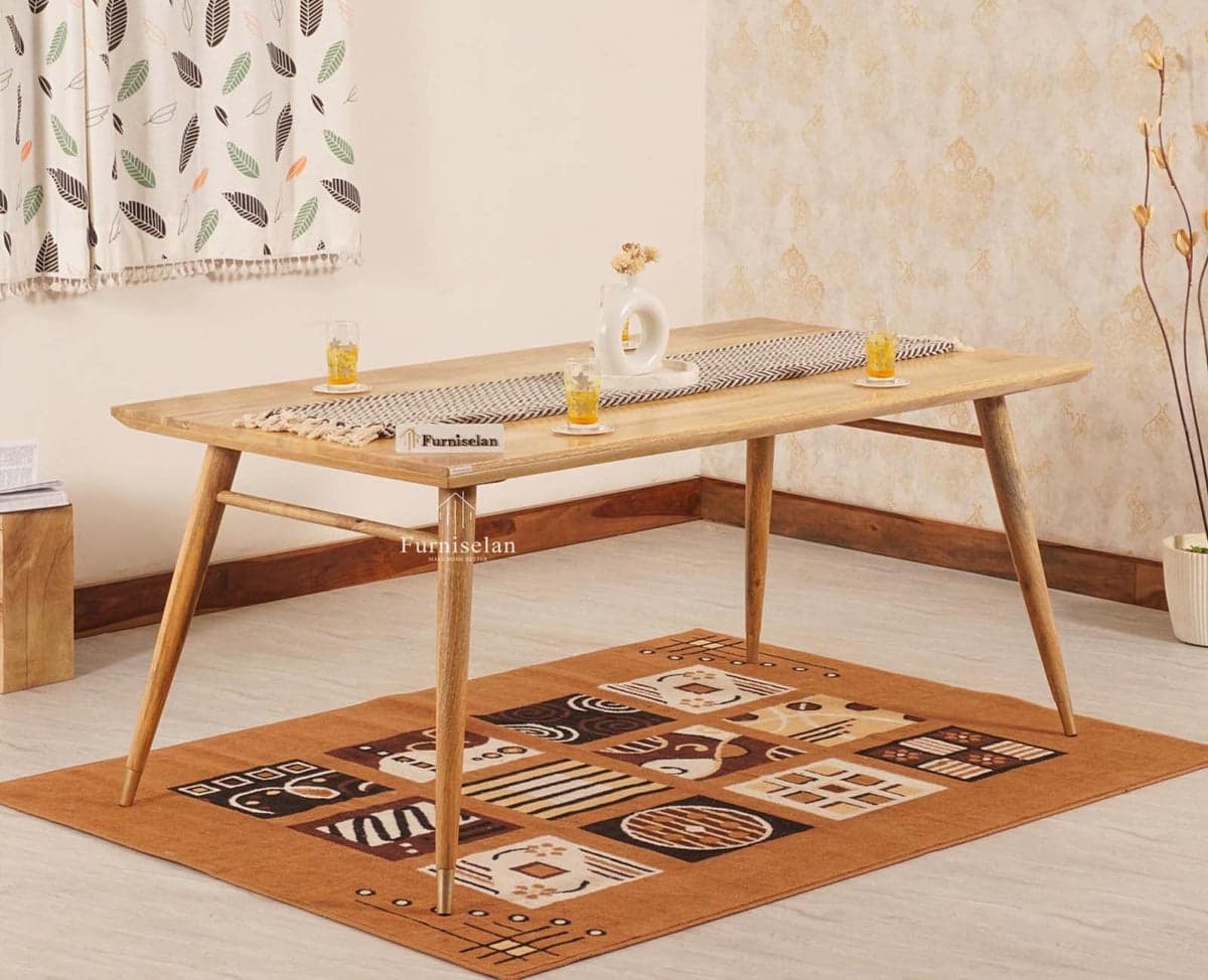 Boston Solid Wood Dining Table Six Seater - (Natural Finish) by Furniselan