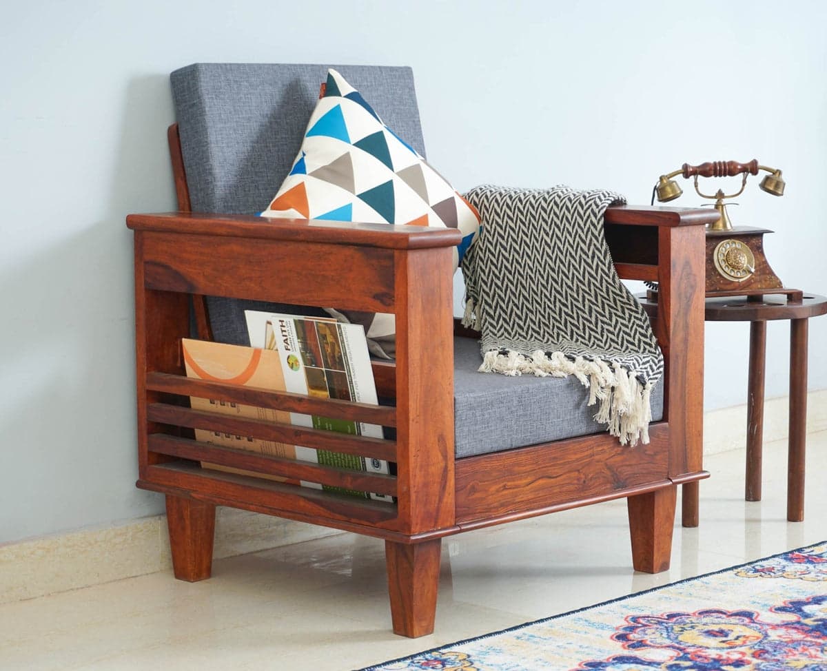 Bikaner Sheesham Wood 1 Seater Sofa - (Maple Finish) by Furniselan