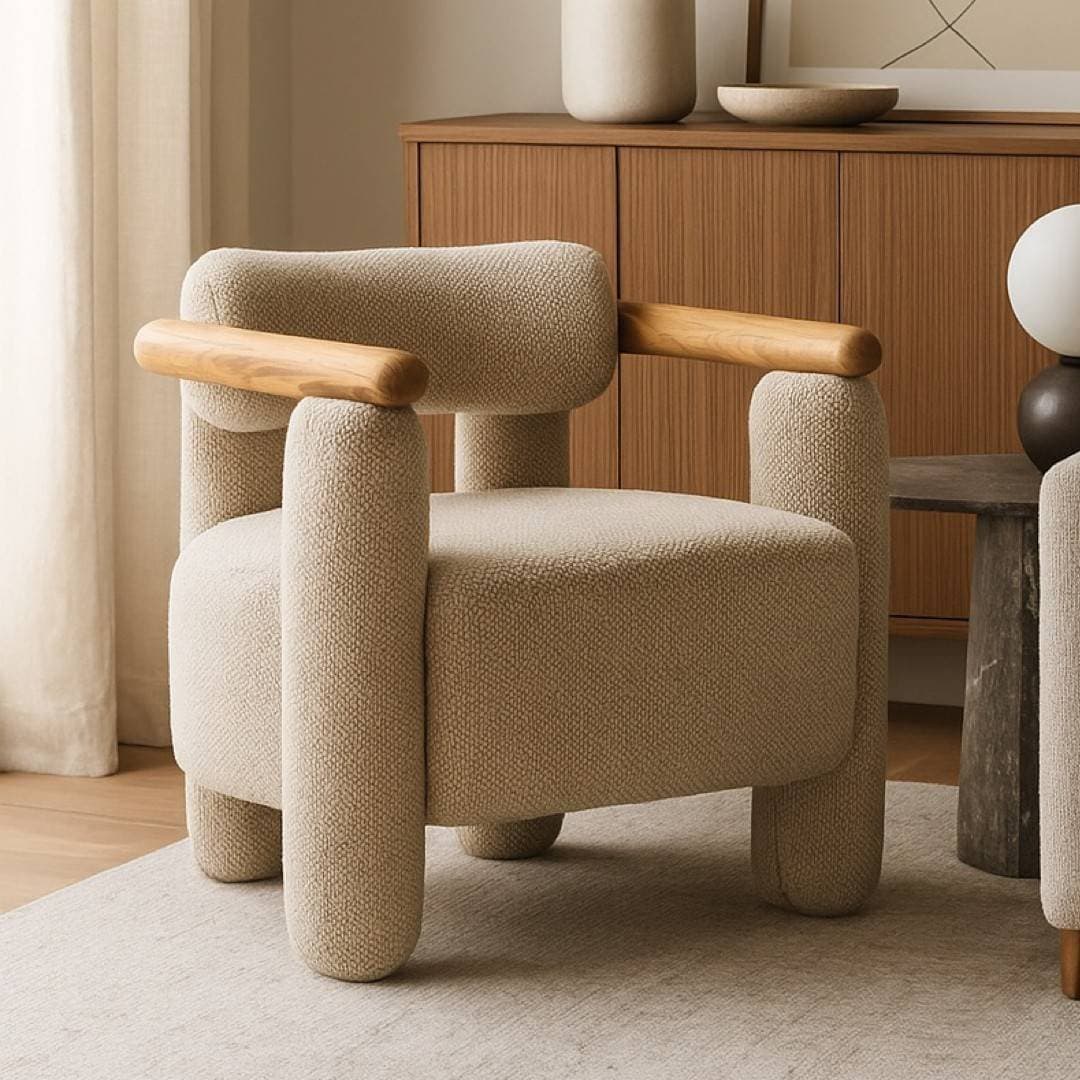 Oakora Modern Accent Chair – Handcrafted Sheesham Wood Armchair with Cushioned Comfort by Wooden Slice